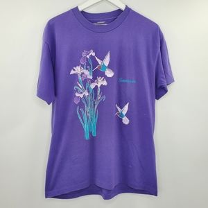 Tennessee Hummingbird Floral Graphic Tee Vintage 90s Single Stitch Purple